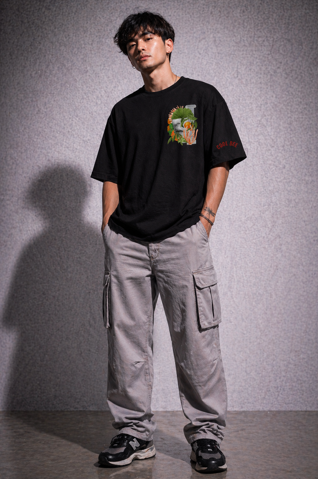 Cool Bee Neo-Classical Bloom Tee Black for Men - Oversized Graphic Tee Streetwear India - Detail View