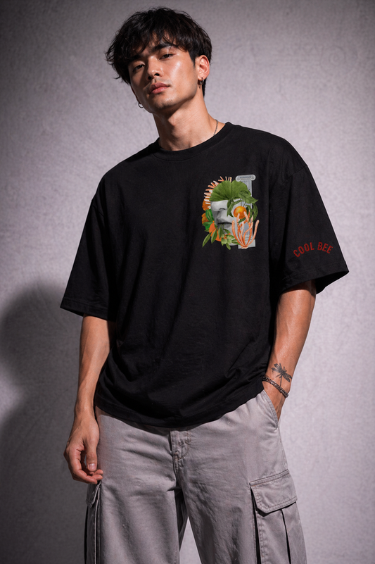 Cool Bee Neo-Classical Bloom Tee Black for Men - Black Oversized Graphic Tee Streetwear India