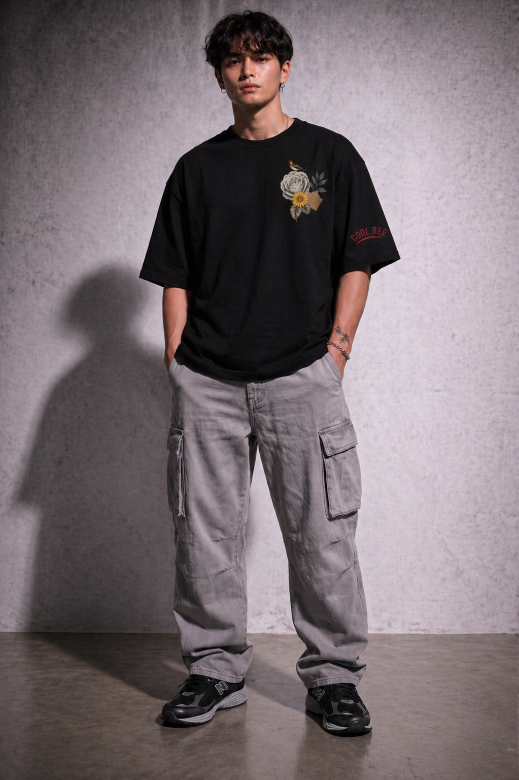 Cool Bee The Rose & Bird Tee Black for Men - Oversized Graphic Tee Streetwear India - Detail View