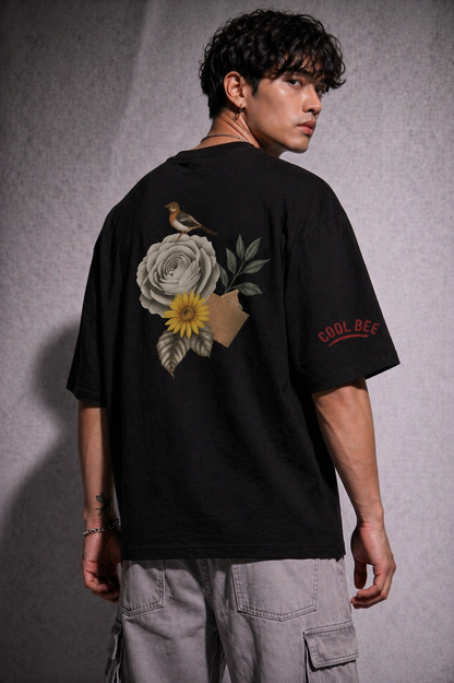 Cool Bee The Rose and Bird Tee Black for Men - Black Oversized Graphic Tee Streetwear India