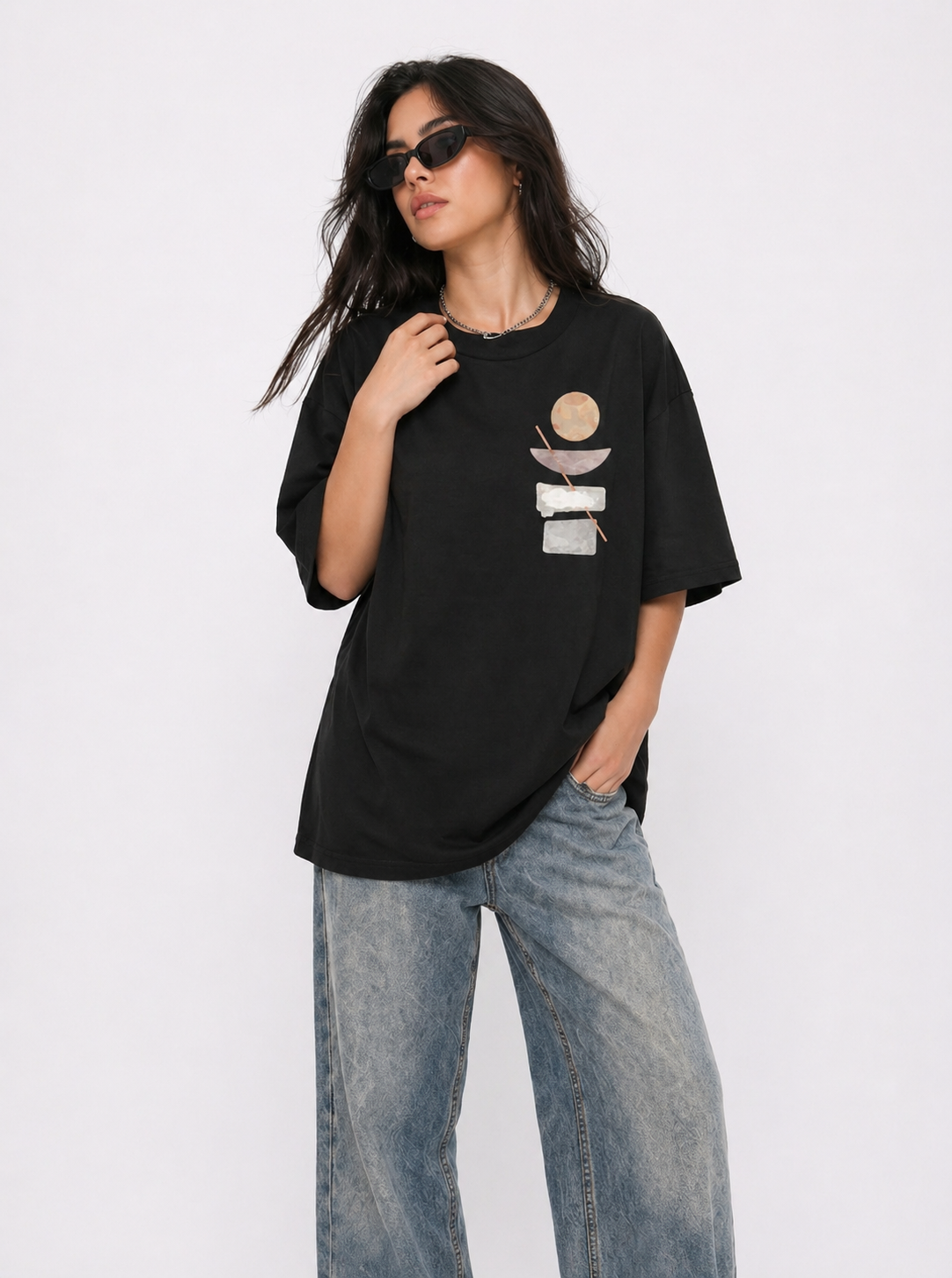 Cool Bee Echo Block Tee Black for Women - Black Oversized Graphic Tee Streetwear India - Lifestyle View
