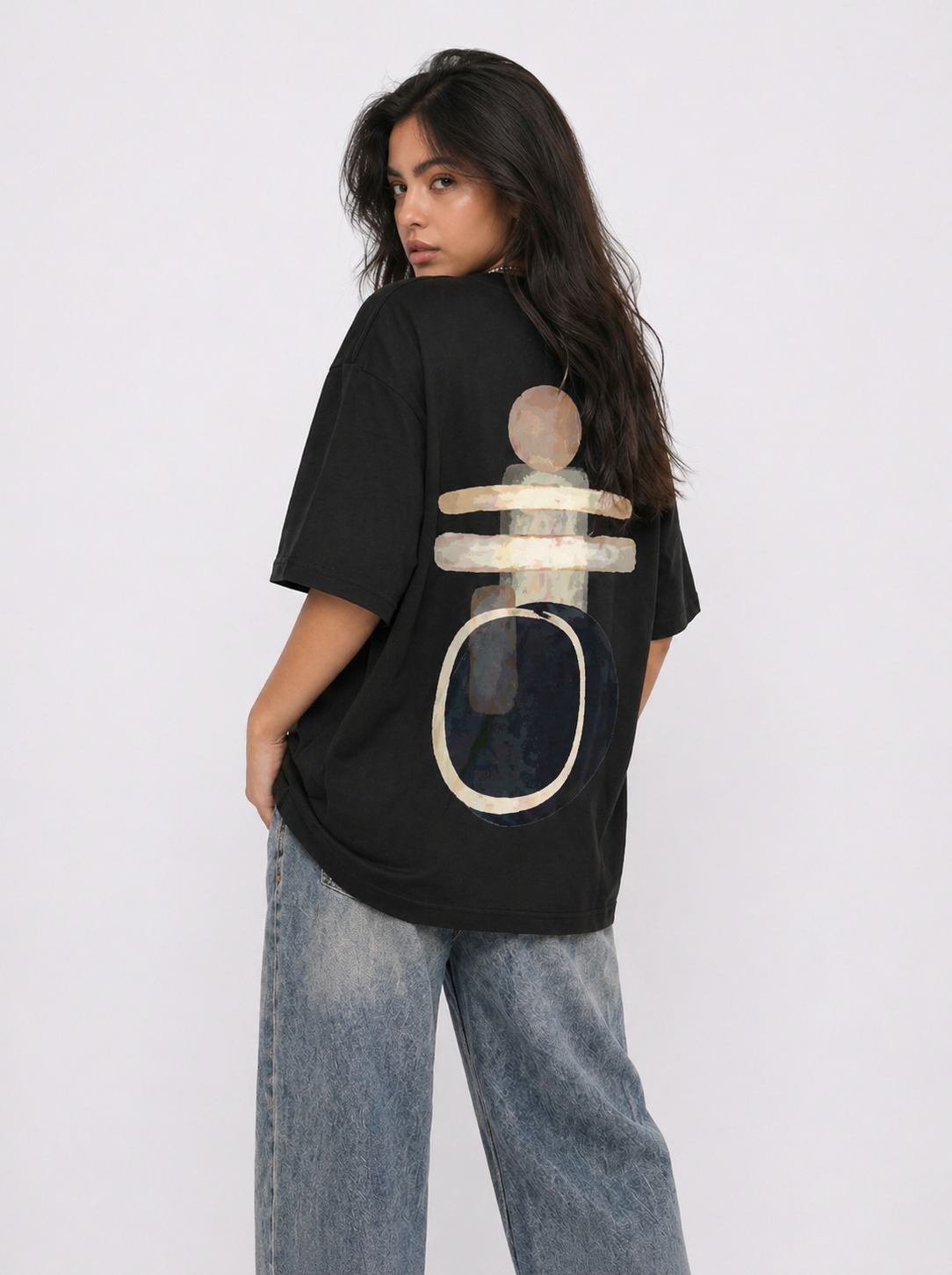 Cool Bee Echo Block Tee Black for Women - Black Oversized Graphic Tee Streetwear India - Back View