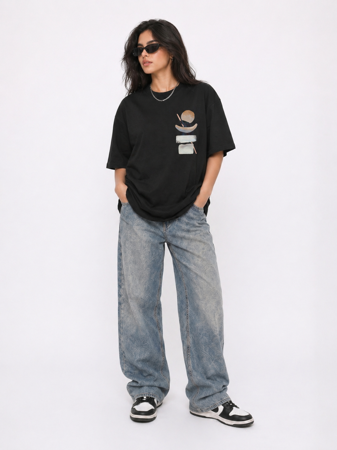 Cool Bee Echo Block Tee Black for Women - Black Oversized Graphic Tee Streetwear India - Detail View