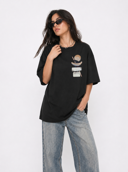 Cool Bee Echo Block Tee Black for Women - Black Oversized Graphic Tee Streetwear India