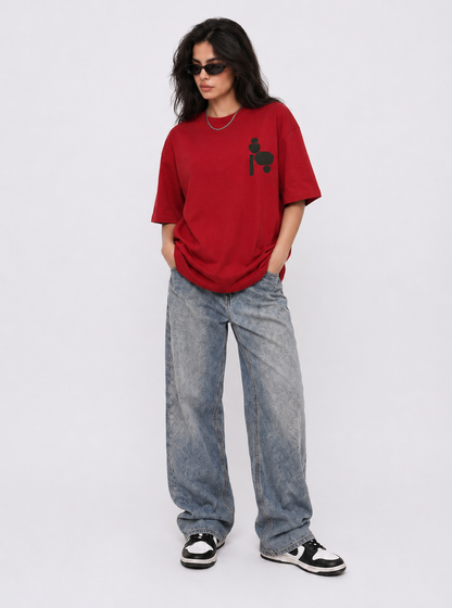 Cool Bee Zenith Tee Red for Women - Red Oversized Graphic Tee Streetwear India - Lifestyle View