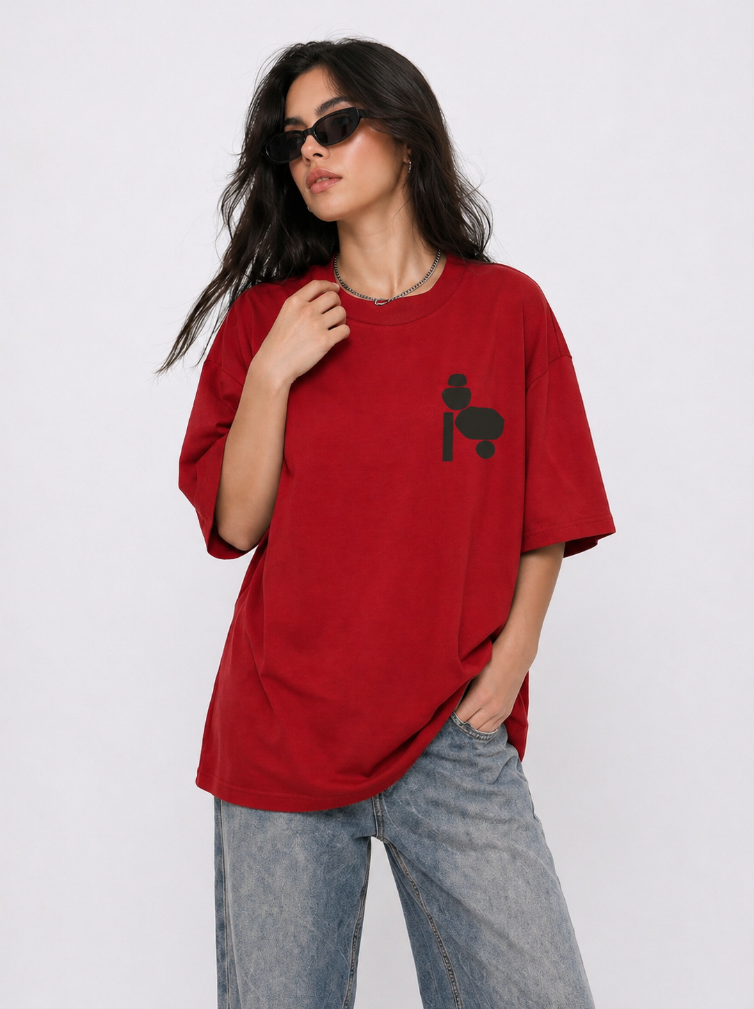 Cool Bee Zenith Tee Red for Women - Red Oversized Graphic Tee Streetwear India - Detail View