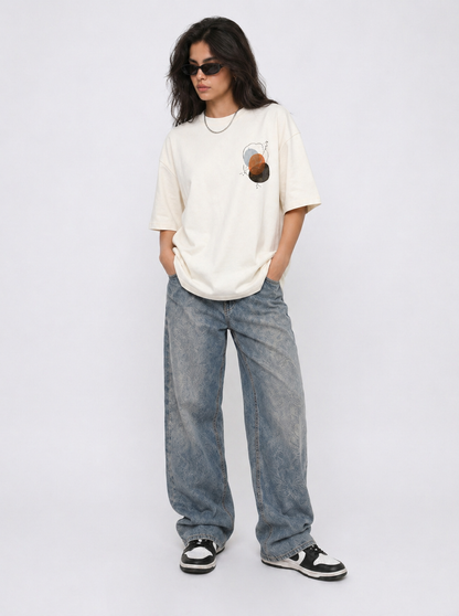 Cool Bee Luna Tee White for Women - White Oversized Graphic Tee Streetwear India - Detail View