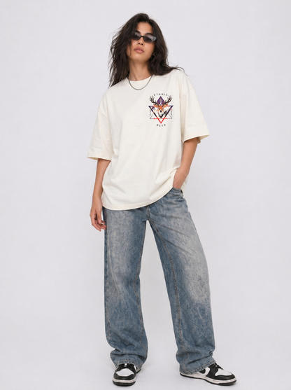 Cool Bee Ethnic Buck Tee White for Women - White Oversized Graphic Tee Streetwear India - Detail View