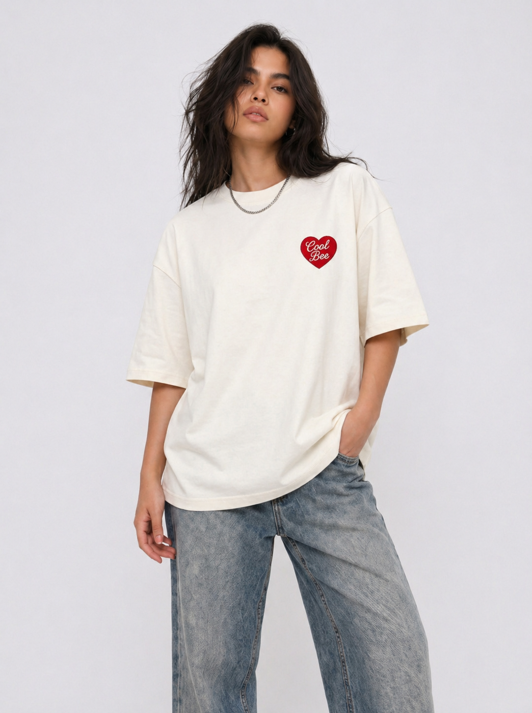 Cool Bee CoolBee Heart Tee White for Women - White Oversized Graphic Tee Streetwear India