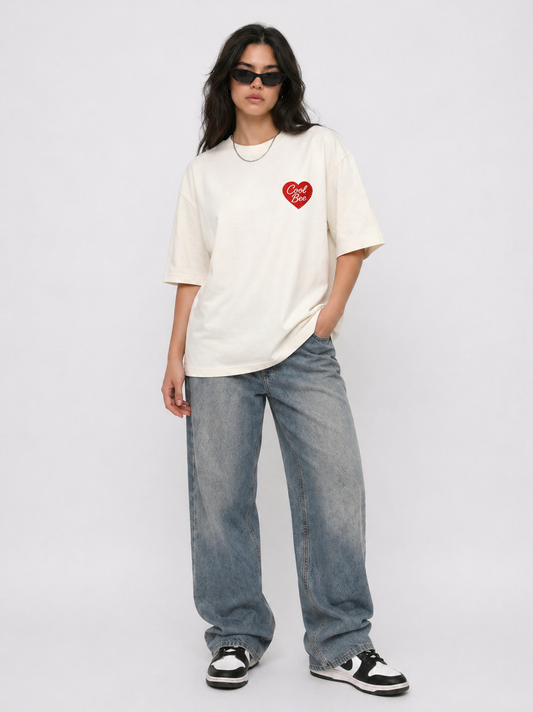 Cool Bee CoolBee Heart Tee White for Women - White Oversized Graphic Tee Streetwear India - Back View