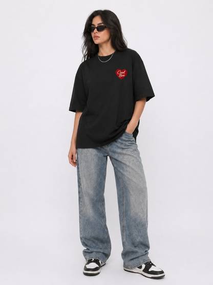 Cool Bee CoolBee Heart Tee Black for Women - Black Oversized Graphic Tee Streetwear India - Lifestyle View