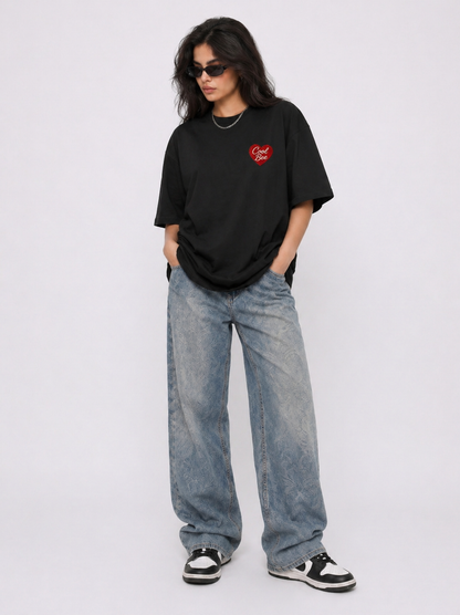Cool Bee CoolBee Heart Tee Black for Women - Black Oversized Graphic Tee Streetwear India