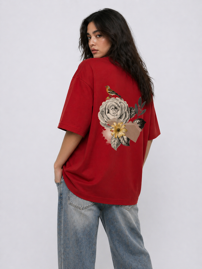 Cool Bee Red Minimalist Black Red for Women - Oversized Graphic Tee Streetwear India - Back View