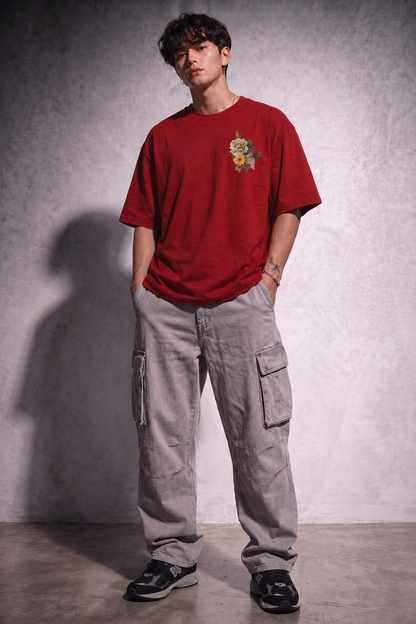 Cool Bee Red Minimalist Black Red for Men - Oversized Graphic Tee Streetwear India - Detail View