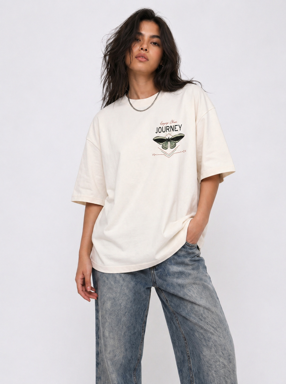 Cool Bee Journey Tee White for Women - White Oversized Graphic Tee Streetwear India