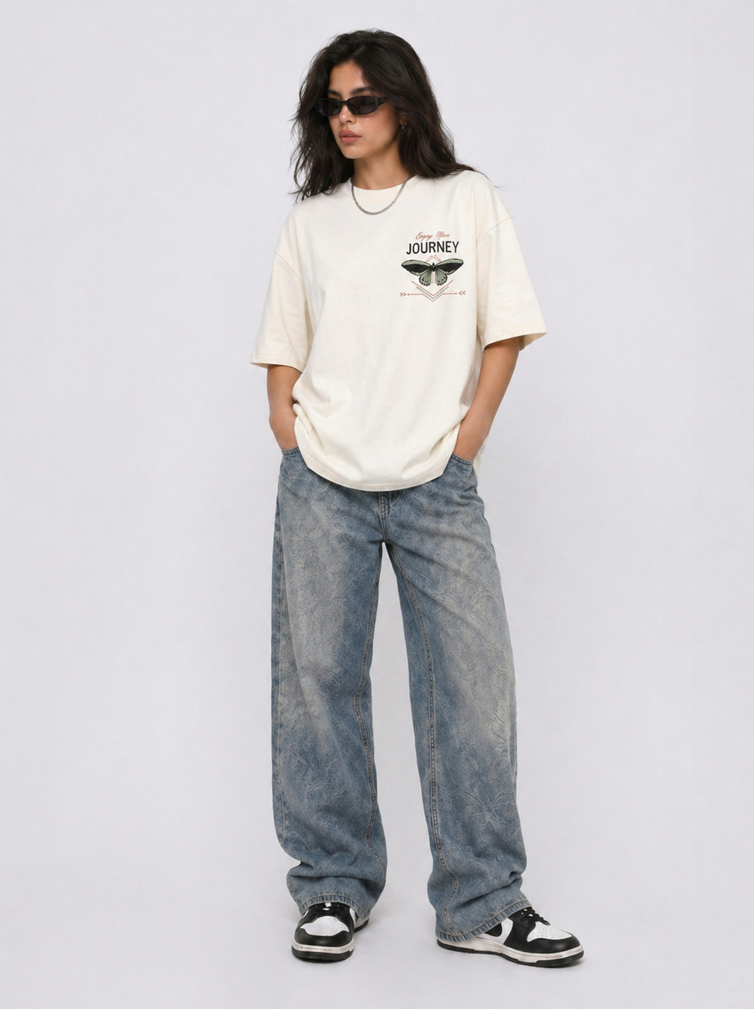 Cool Bee Journey Tee White for Women - White Oversized Graphic Tee Streetwear India - Lifestyle View