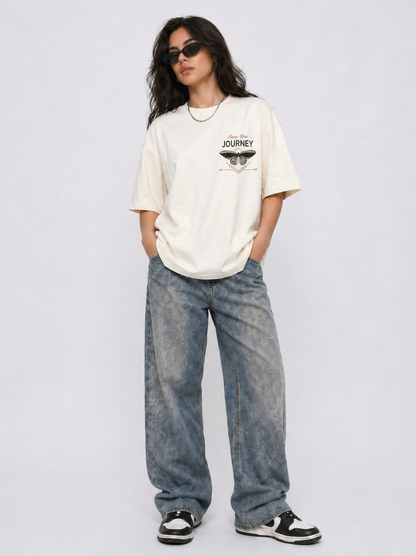 Cool Bee Journey Tee White for Women - White Oversized Graphic Tee Streetwear India - Back View
