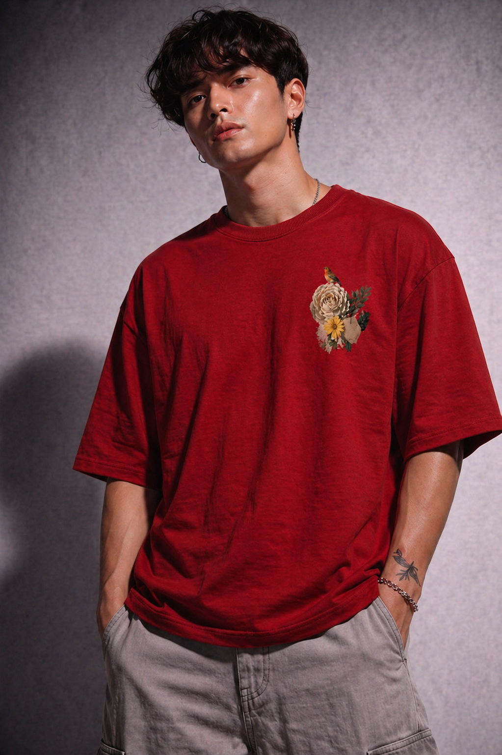 Cool Bee Red Minimalist Black Red for Men - Black Oversized Graphic Tee Streetwear India