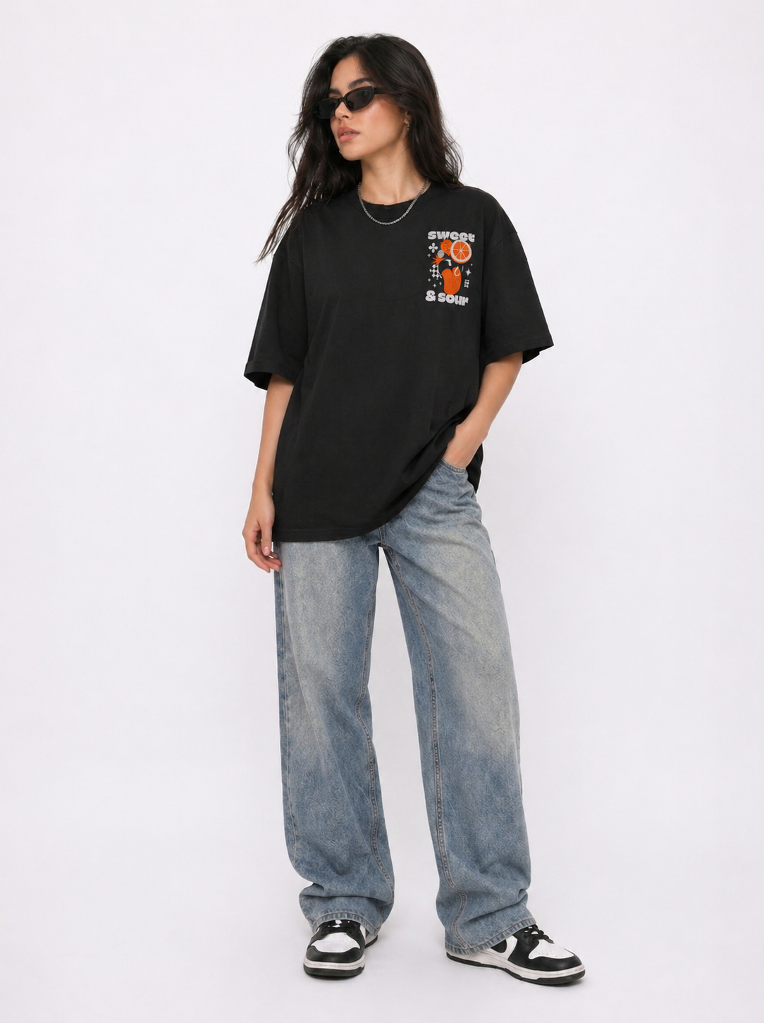 Cool Bee Sweet-Sour Tee Black for Women - Oversized Graphic Tee Streetwear India - Lifestyle View