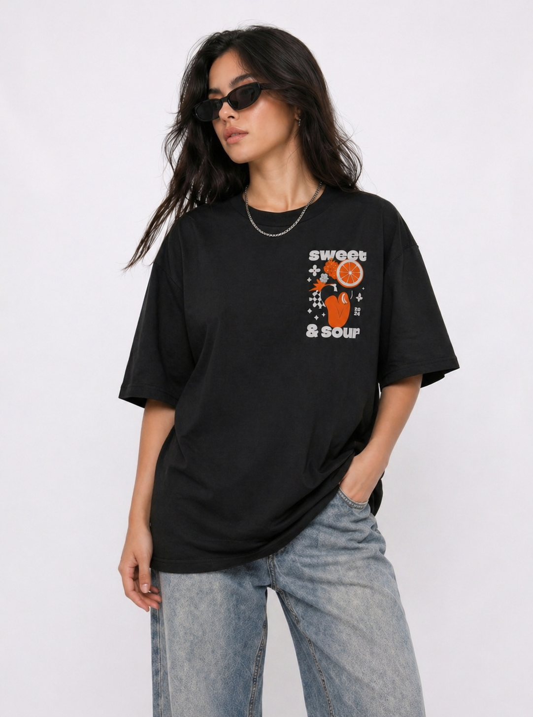 Cool Bee Sweet-Sour Tee Black for Women - Black Oversized Graphic Tee Streetwear India