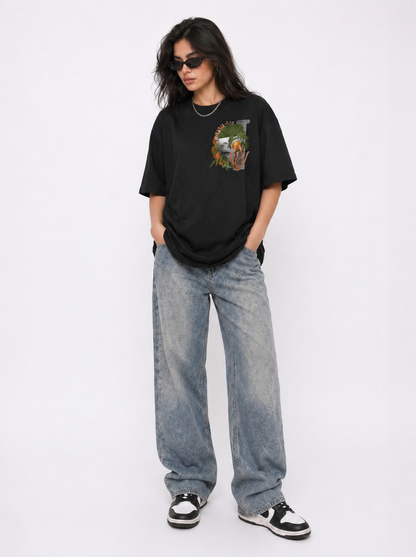 Cool Bee Neo-Classical Bloom Tee Black for Women - Oversized Graphic Tee Streetwear India - Lifestyle View