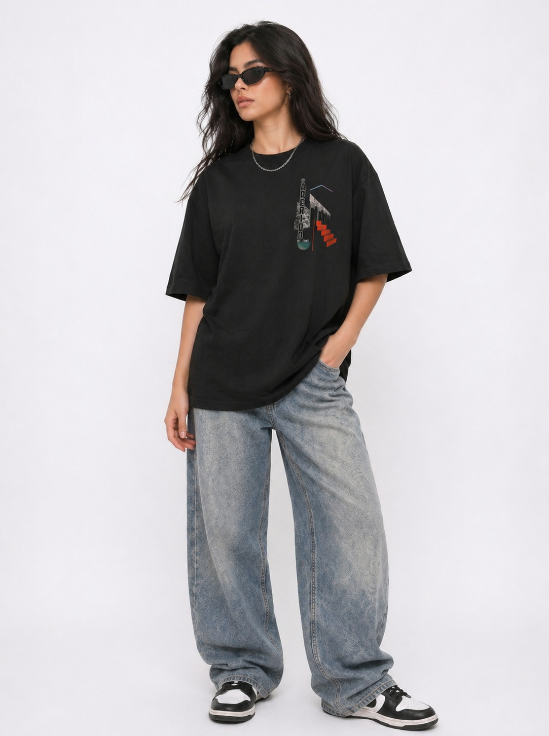 Cool Bee The Archway Tee Black for Women - Oversized Graphic Tee Streetwear India - Detail View