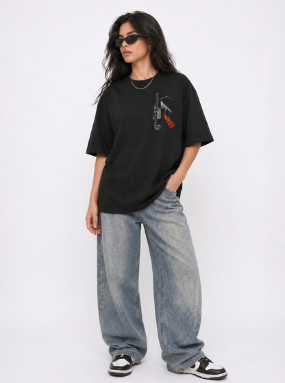 Cool Bee The Archway Tee Black for Women - Oversized Graphic Tee Streetwear India - Detail View
