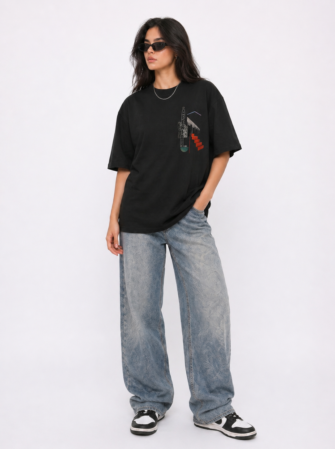 Cool Bee The Archway Tee Black for Women - Oversized Graphic Tee Streetwear India - Back View