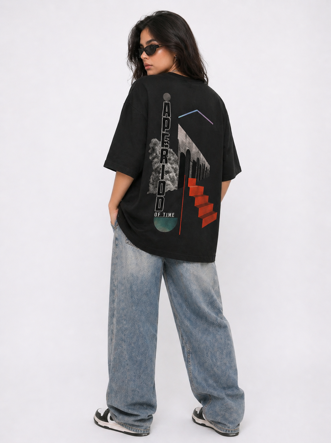 Cool Bee The Archway Tee Black for Women - Oversized Graphic Tee Streetwear India - Lifestyle View