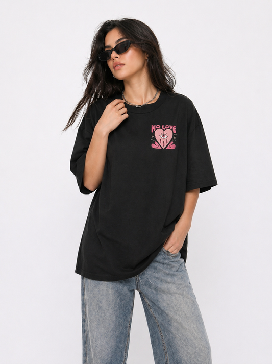 Cool Bee No Love Tee Black for Women - Black Oversized Graphic Tee Streetwear India