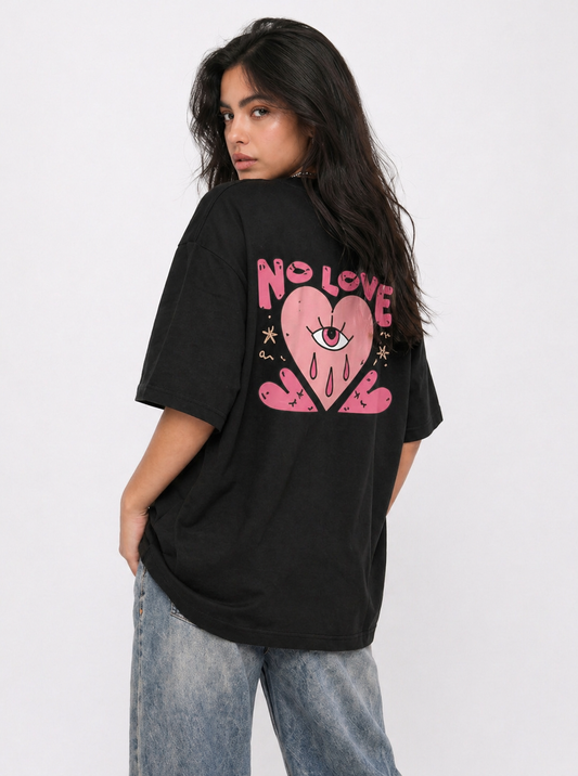 Cool Bee No Love Tee Black for Women - Black Oversized Graphic Tee Streetwear India - Back View