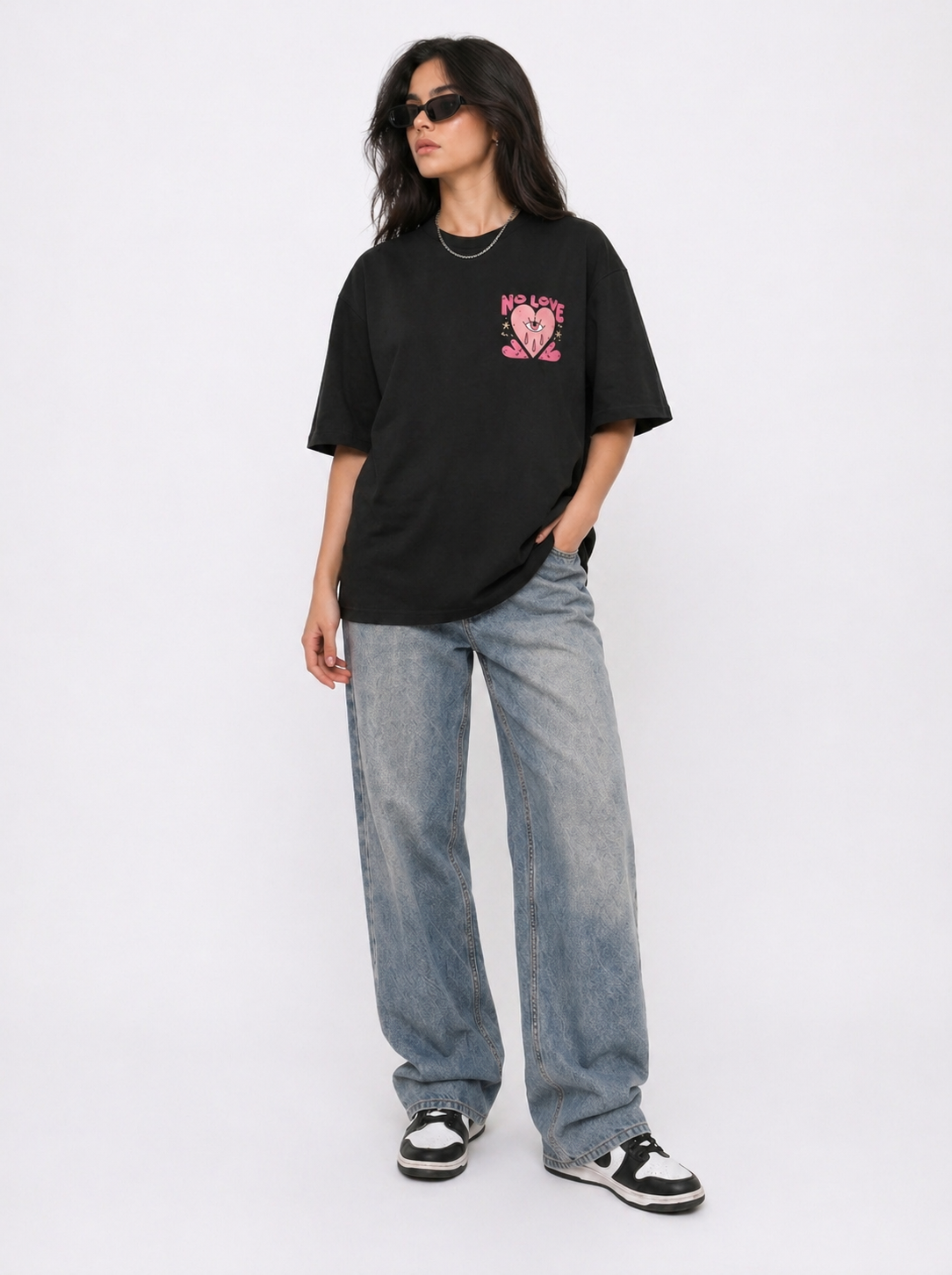 Cool Bee No Love Tee Black for Women - Black Oversized Graphic Tee Streetwear India - Detail View