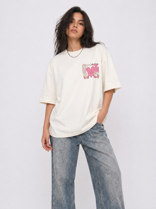 Cool Bee No Love Tee White for Women - White Oversized Graphic Tee Streetwear India - Back View