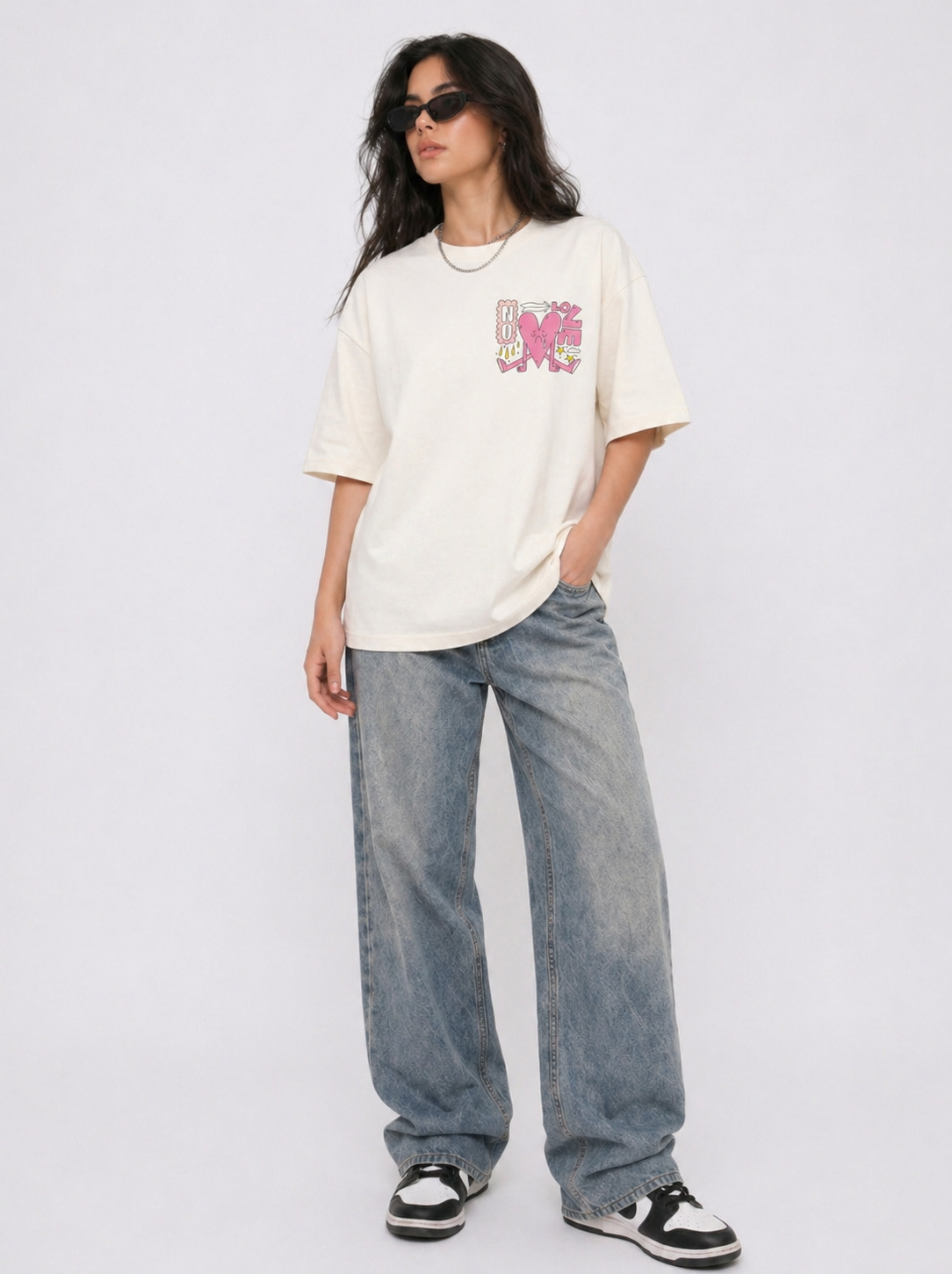 Cool Bee No Love Tee White for Women - White Oversized Graphic Tee Streetwear India - Detail View