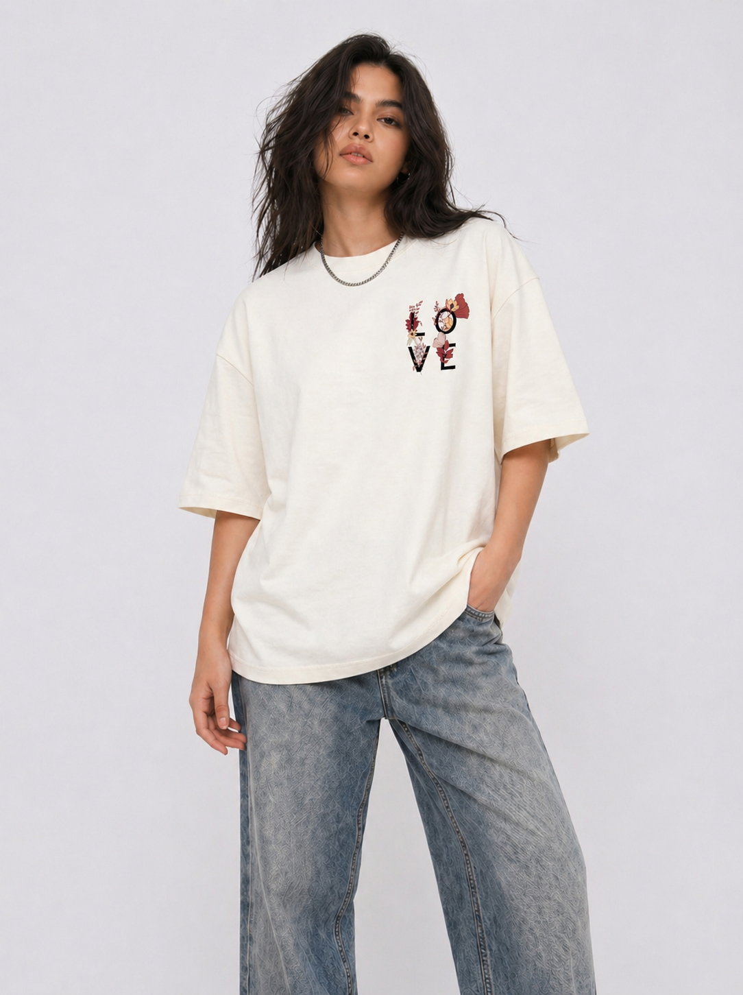Cool Bee Nature Love Tee White for Women - White Oversized Graphic Tee Streetwear India