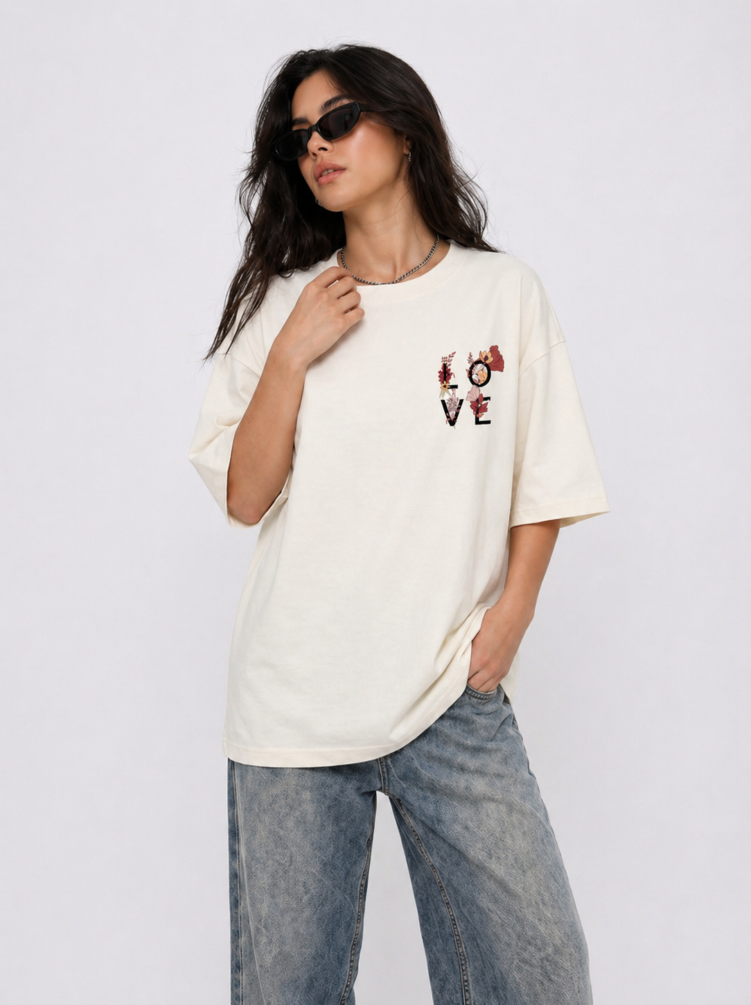 Cool Bee Nature Love Tee White for Women - White Oversized Graphic Tee Streetwear India - Lifestyle View