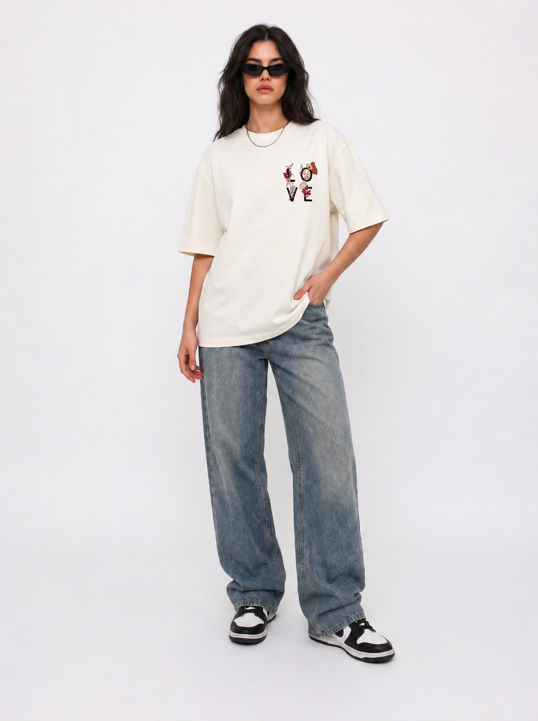 Cool Bee Nature Love Tee White for Women - White Oversized Graphic Tee Streetwear India - Detail View