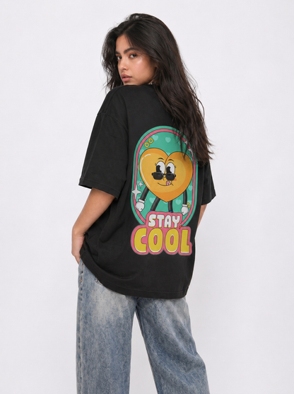 Cool Bee Stay Cool Tee Black for Women - Black Oversized Graphic Tee Streetwear India