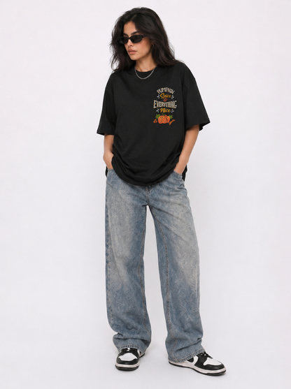 Cool Bee The Autumn Vibe Tee Black for Women - Black Oversized Graphic Tee Streetwear India - Lifestyle View