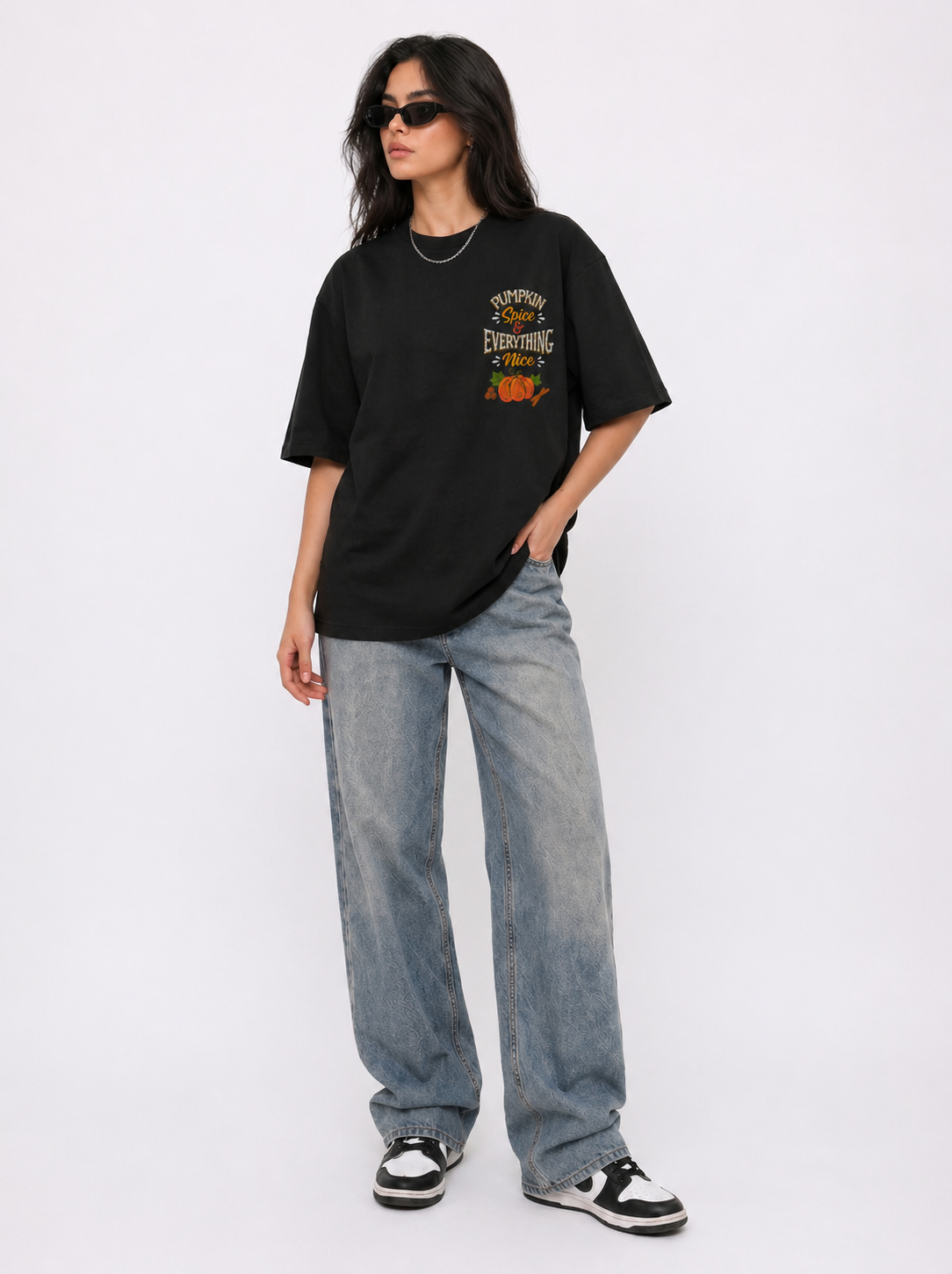 Cool Bee The Autumn Vibe Tee Black for Women - Black Oversized Graphic Tee Streetwear India - Detail View