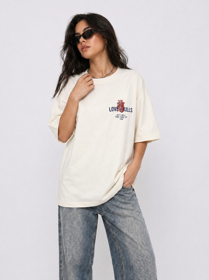 Cool Bee The Caretaker Tee White for Women - White Oversized Graphic Tee Streetwear India - Lifestyle View