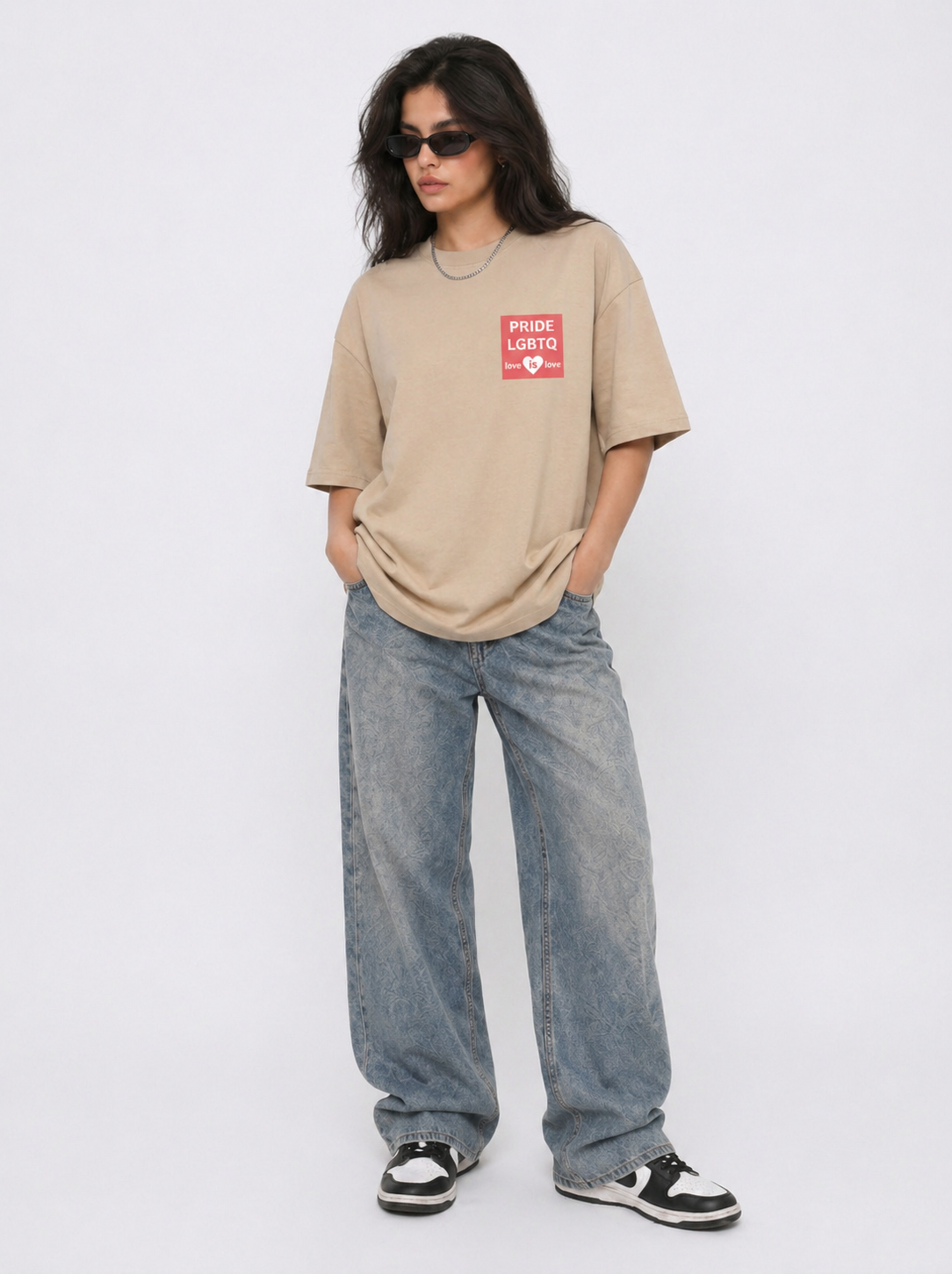 Cool Bee Unity Streetwear Tee Beige for Women - Beige Oversized Graphic Tee Streetwear India - Lifestyle View