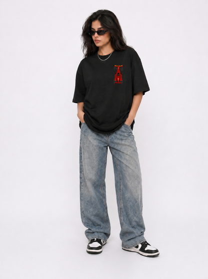 Cool Bee Apex Racing club Tee Black for Women - Black Oversized Graphic Tee Streetwear India - Lifestyle View