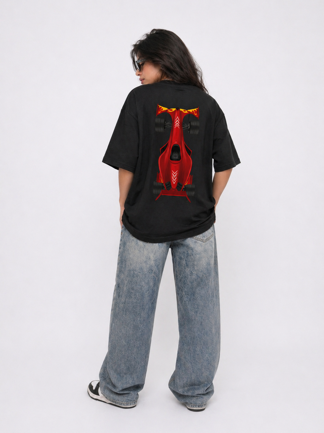 Cool Bee Apex Racing club Tee Black for Women - Black Oversized Graphic Tee Streetwear India - Detail View