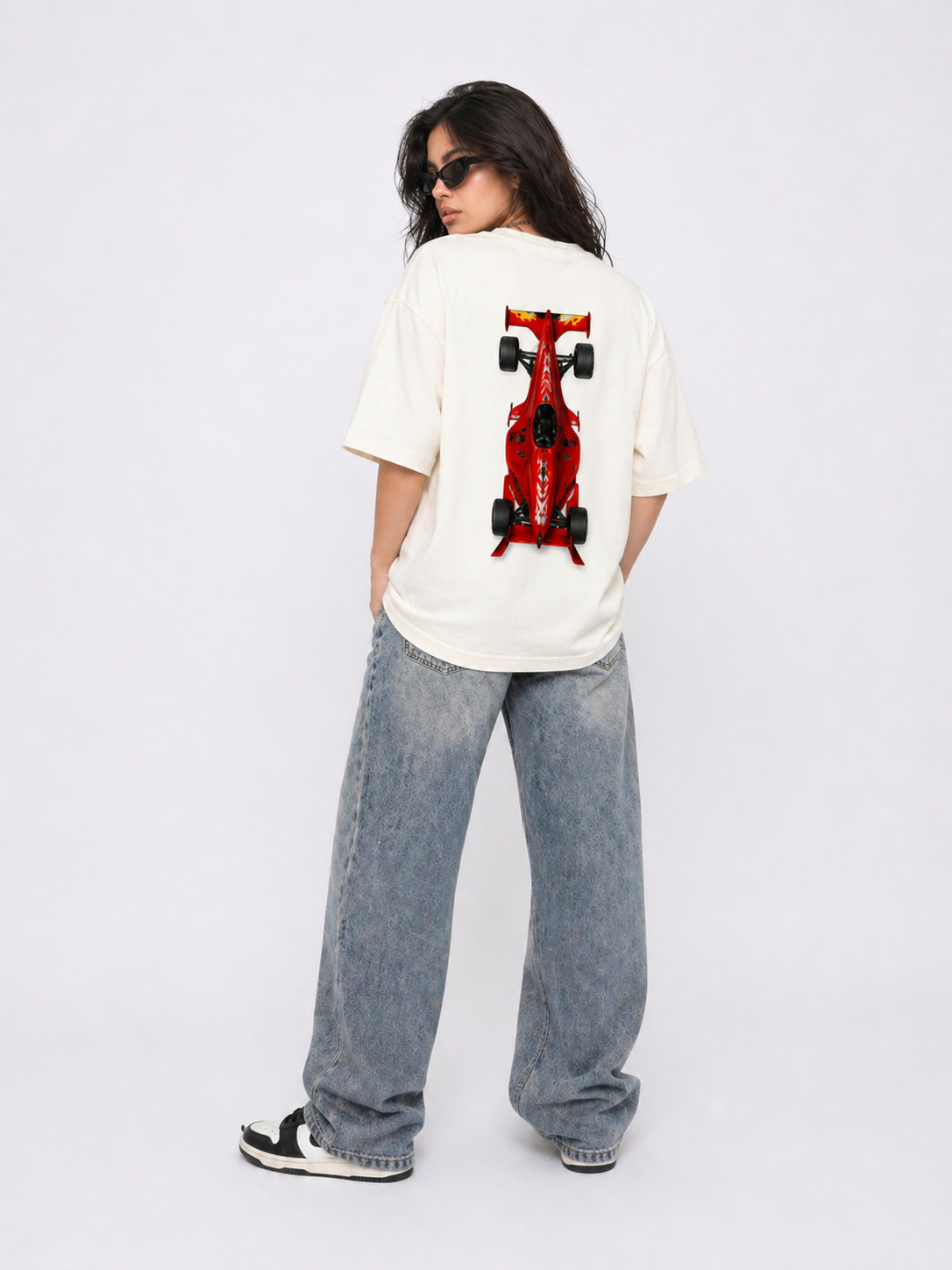 Cool Bee Apex Racing club Tee White for Women - White Oversized Graphic Tee Streetwear India - Lifestyle View