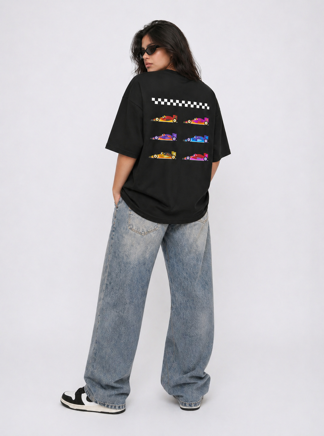 Cool Bee Formula Box Tee Black for Women - Black Oversized Graphic Tee Streetwear India - Detail View