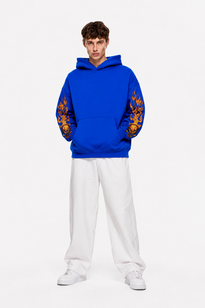 Hellfire Flame Hoodie Blue – Coolbee Store oversized hoodie, photo 3 of 5
