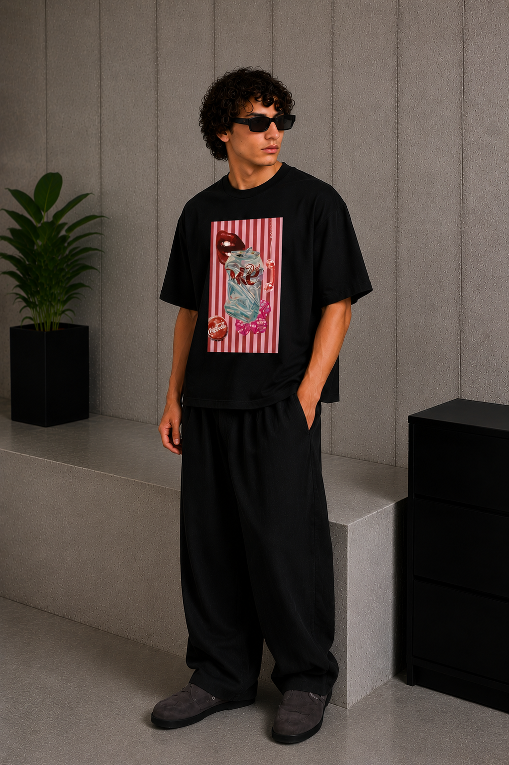 Cool Bee Diet Tee Black for Men - Black Oversized Graphic Tee Streetwear India - Lifestyle View