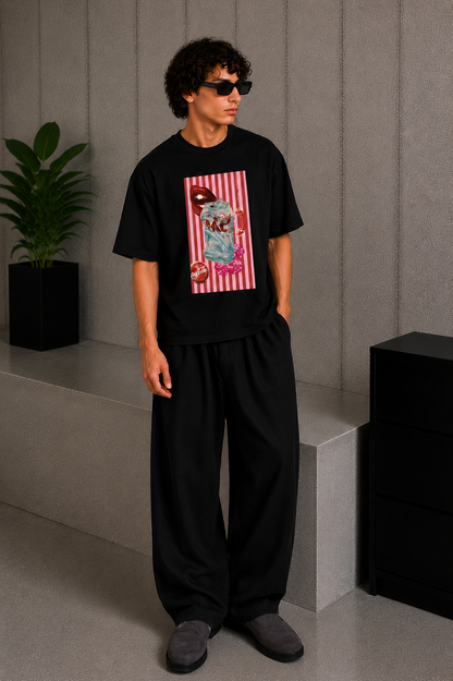 Cool Bee Diet Tee Black for Men - Black Oversized Graphic Tee Streetwear India - Detail View