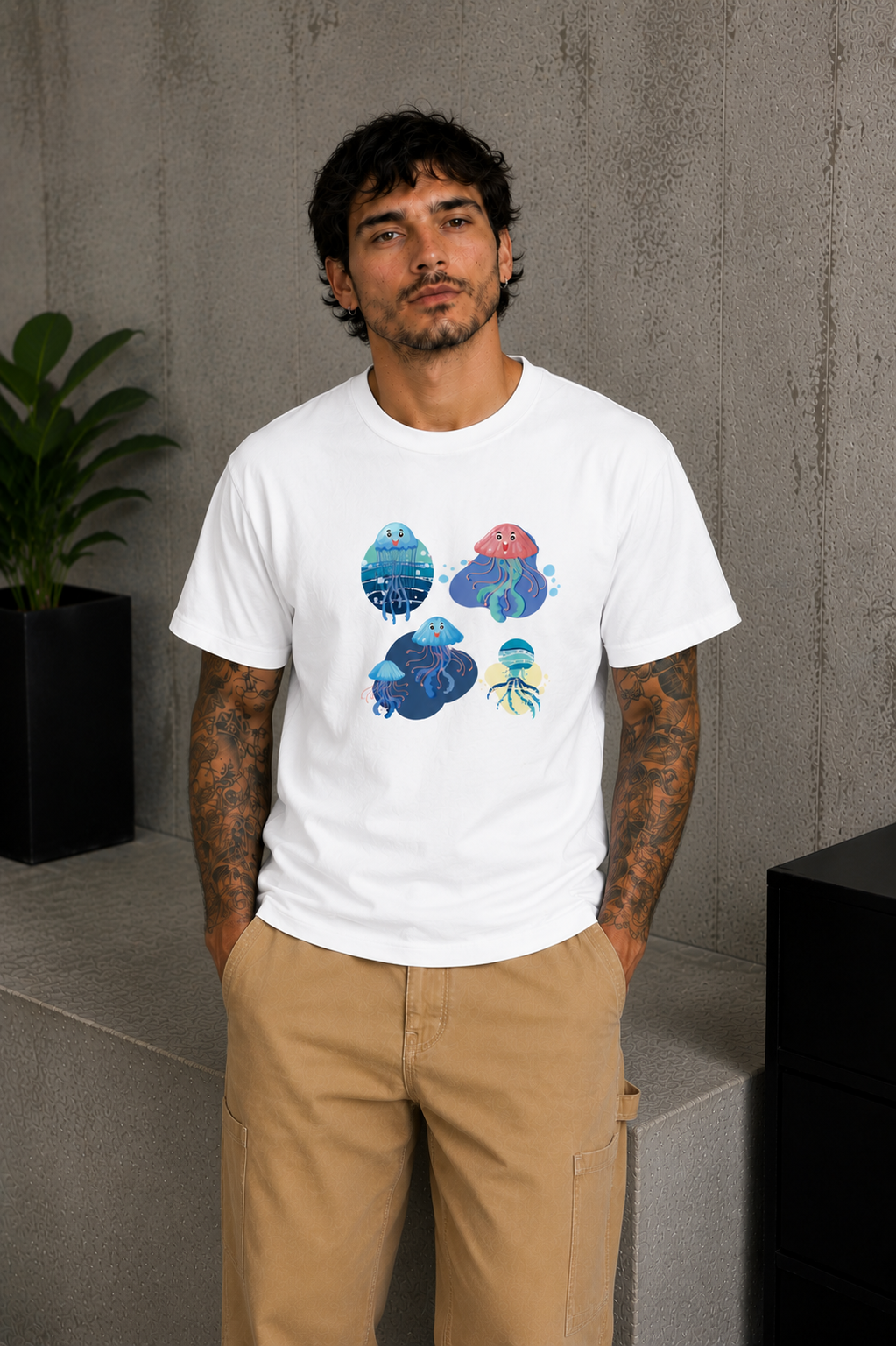 Cool Bee Ocean Vibe Tee White for Men - White Oversized Graphic Tee Streetwear India
